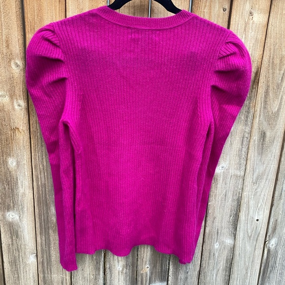 Cashmere Puff Sleeve Fuchsia Sweater - Picture 5 of 9